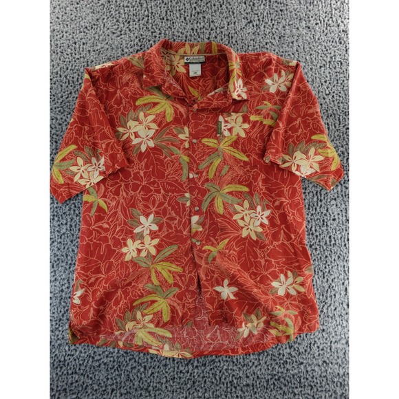 Columbia Mens 2XT Tall Red Floral Print Short Sleeve Button Up Shirt